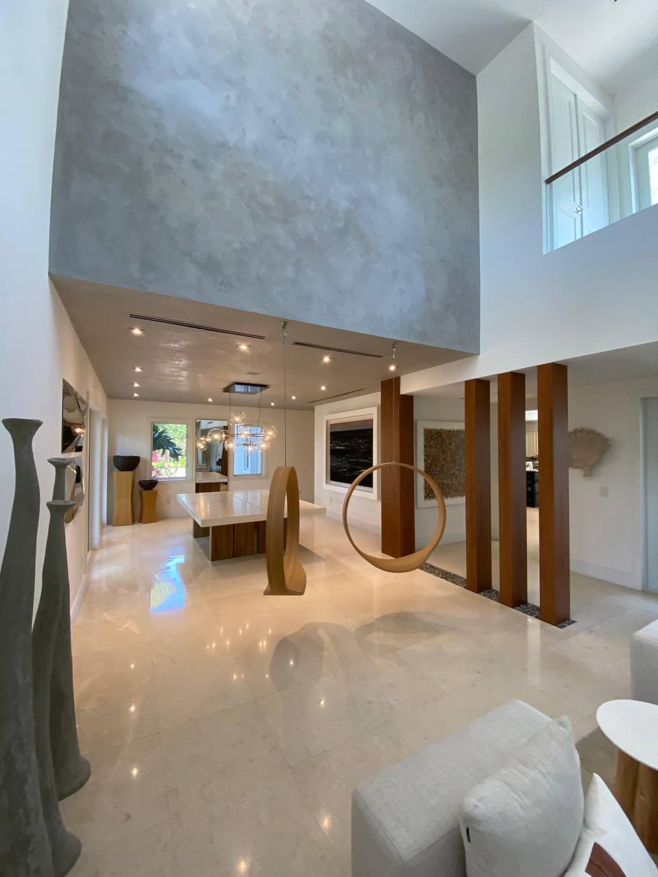 Living Room with Sculptural Wood Art